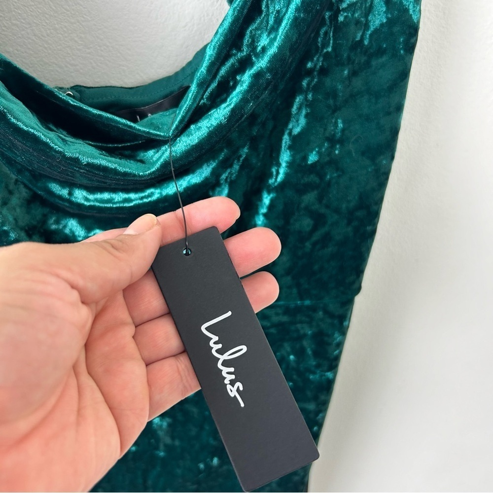 NWT - Lulus Drape Front Green crushed velvet mini dress size: XL - Picture 9 of 14